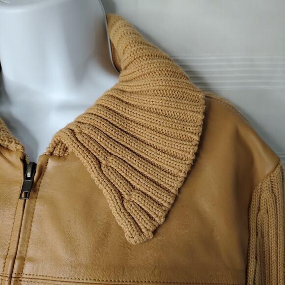 Maurice Sasson Women's Medium Dark Tan‎ Genuine Leather and Knit Sweater - Picture 4 of 14